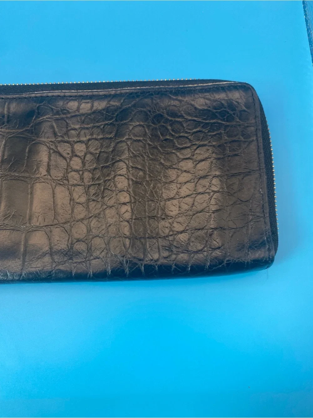 Kate Spade Black Croc Embossed Leather Zip Around Long Wallet Clutched